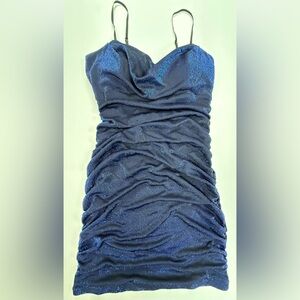 Honey and Rosie Sparkle Navy Blue Ruched Mini Dress